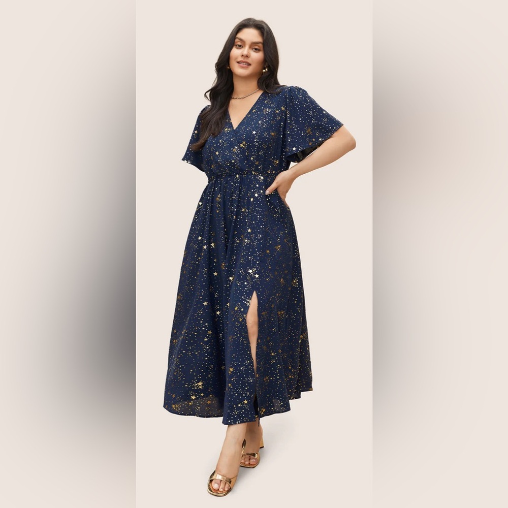 Bloomchic Star Wrap Split Dress Navy/Gold